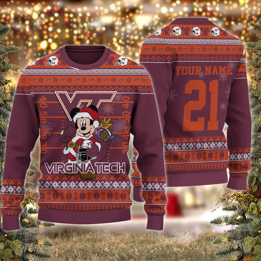 Virginia Tech Hokies Mickey Mouse Santa Ugly Christmas Sweater
