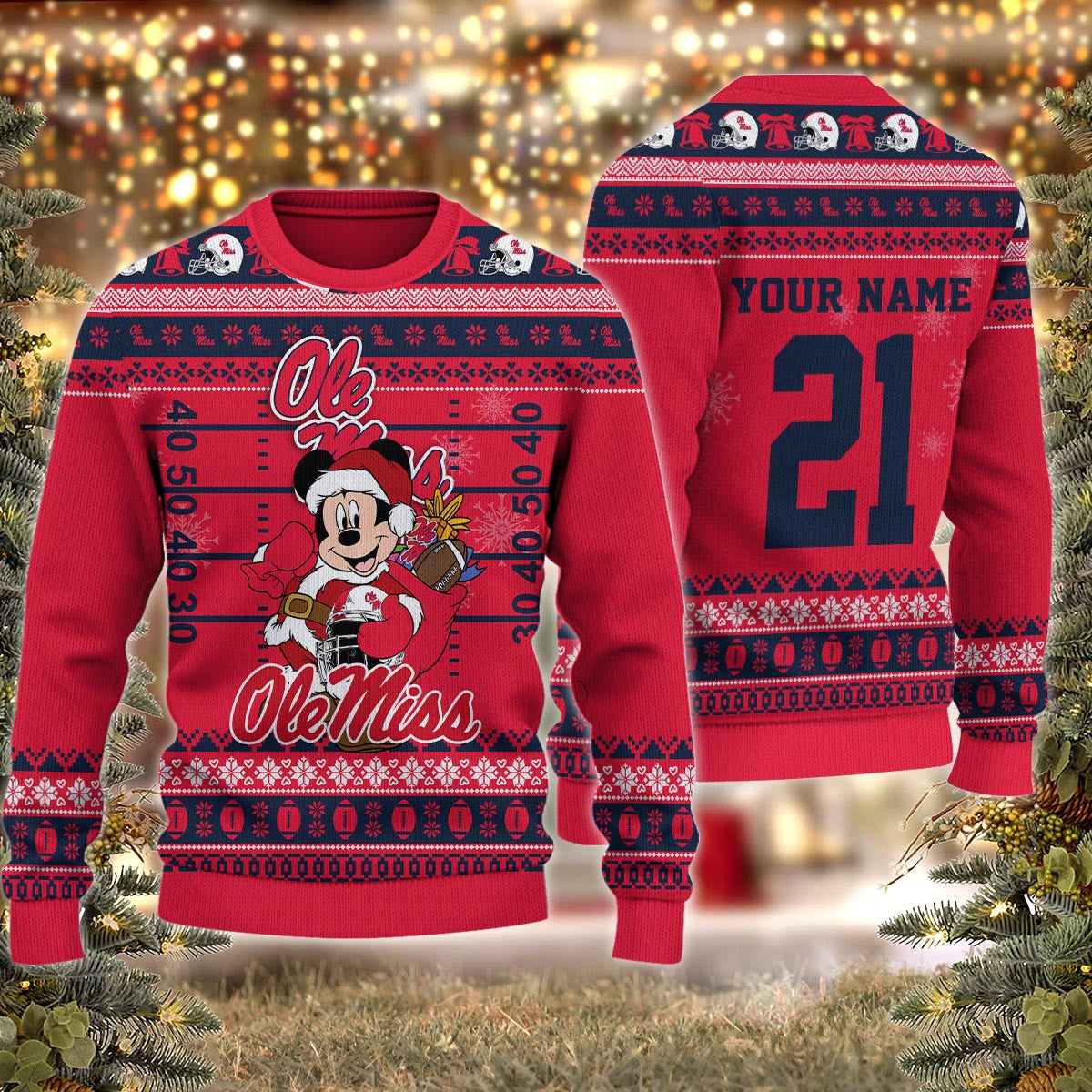 Ole Miss Rebels Mickey Mouse Santa Ugly Christmas Sweater