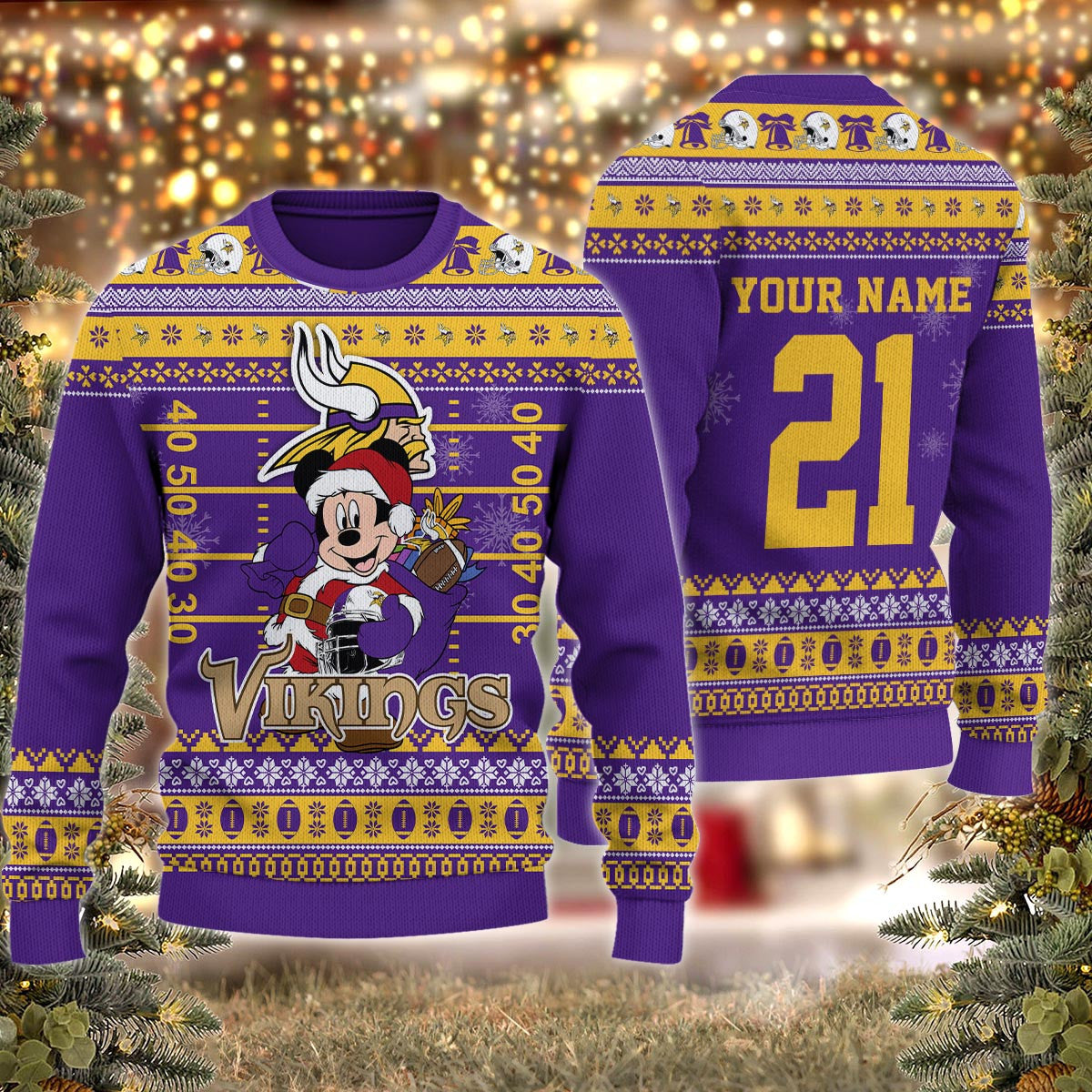 Minnesota Vikings Mickey Mouse Santa Ugly Christmas Sweater