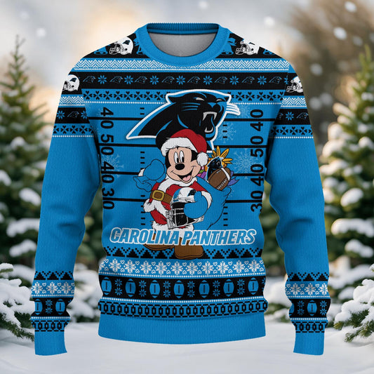 Carolina Panthers Mickey Mouse Santa Ugly Christmas Sweater