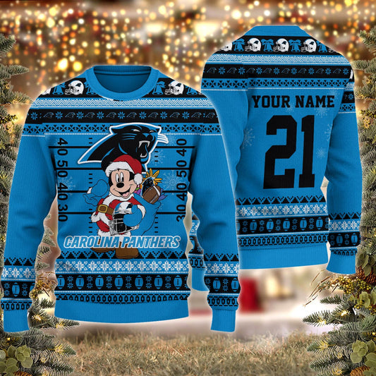 Carolina Panthers Mickey Mouse Santa Ugly Christmas Sweater