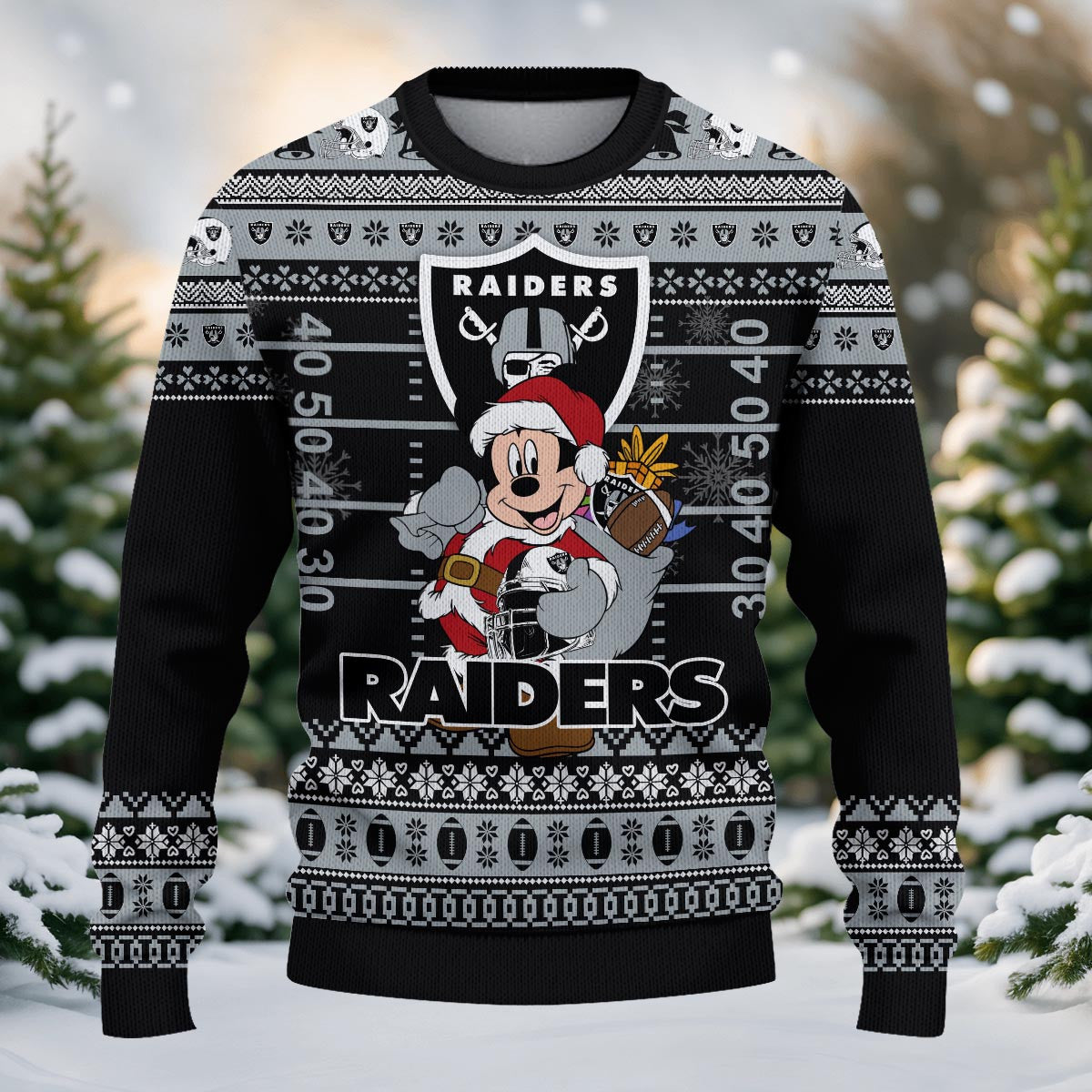 Las Vegas Raiders Mickey Mouse Santa Ugly Christmas Sweater