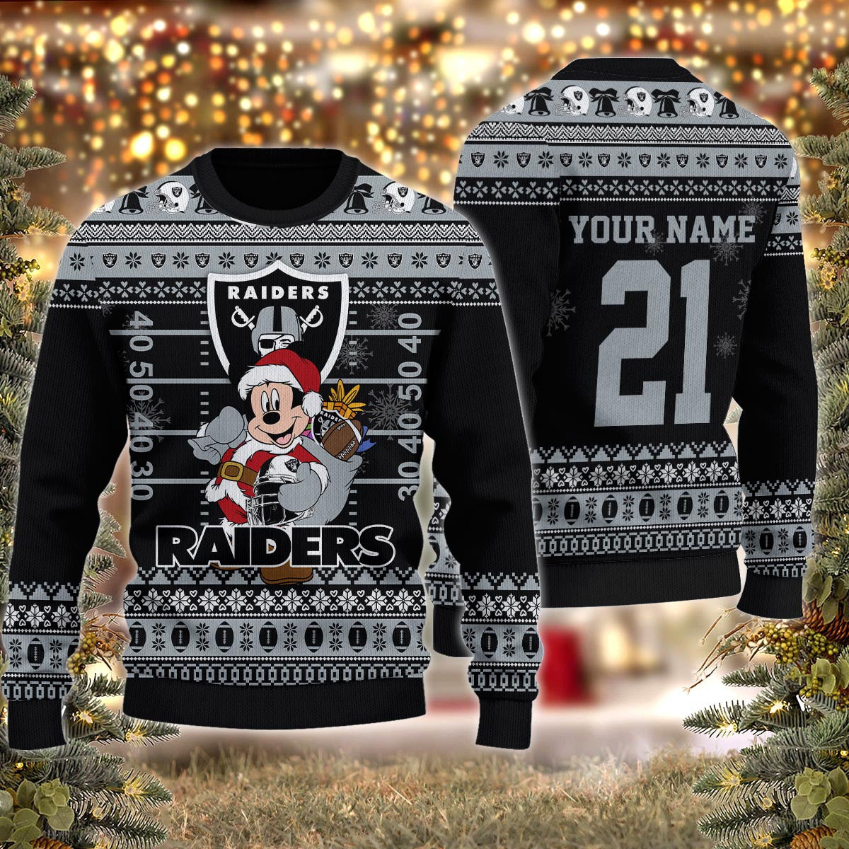 Las Vegas Raiders Mickey Mouse Santa Ugly Christmas Sweater