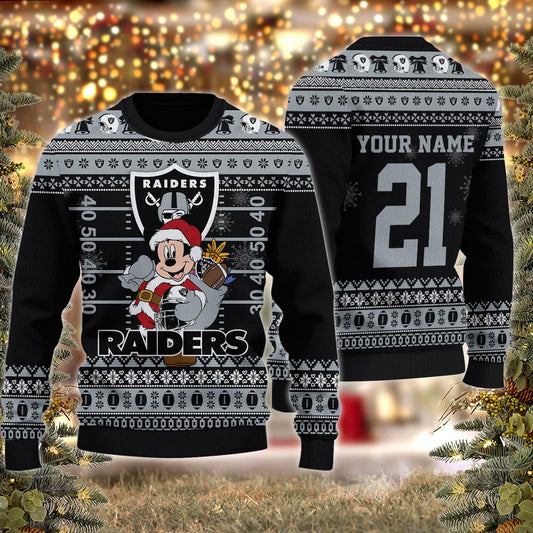 Las Vegas Raiders Mickey Mouse Santa Ugly Christmas Sweater
