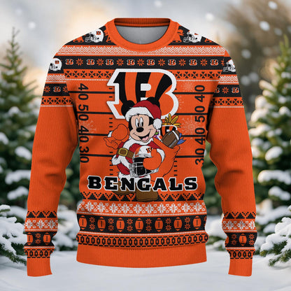 Cincinnati Bengals Mickey Mouse Santa Ugly Christmas Sweater