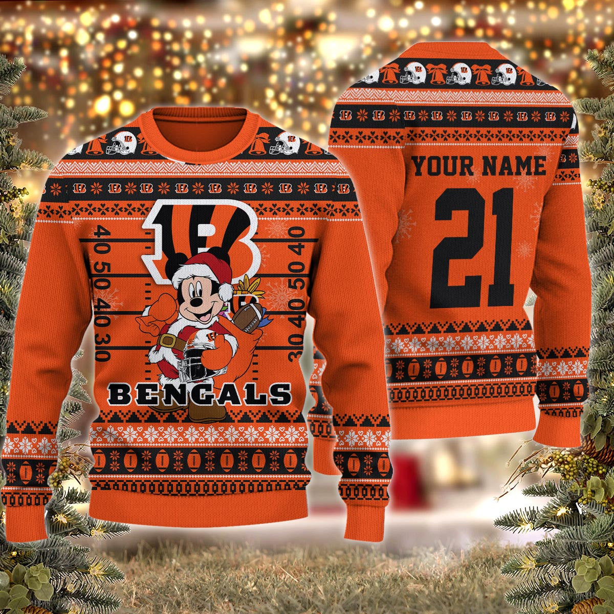 Cincinnati Bengals Mickey Mouse Santa Ugly Christmas Sweater