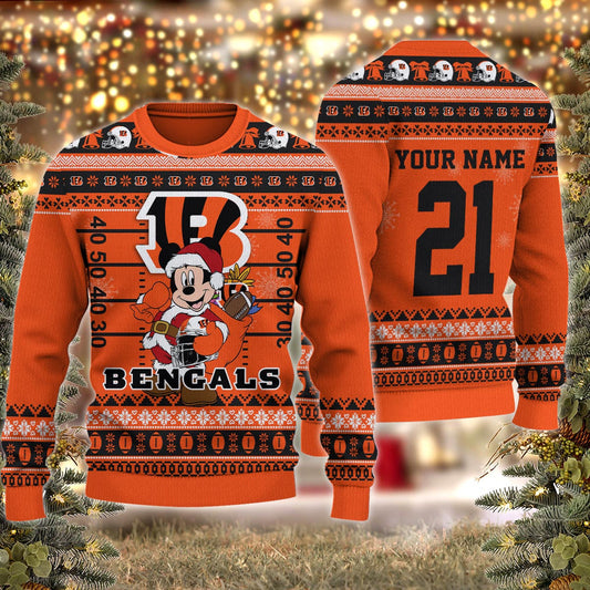 Cincinnati Bengals Mickey Mouse Santa Ugly Christmas Sweater