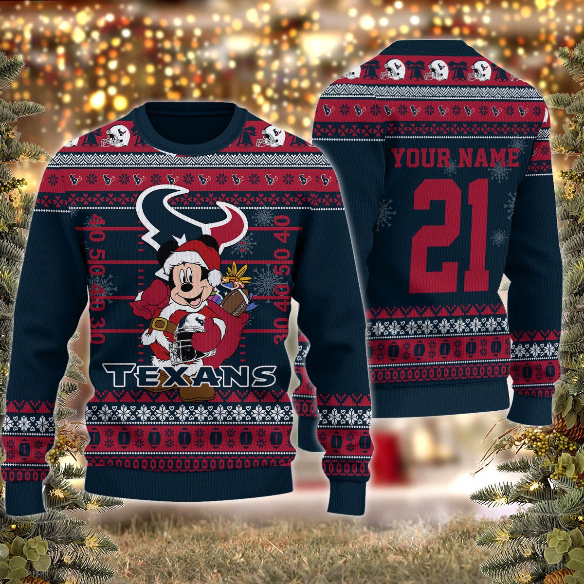Houston Texans Mickey Mouse Santa Ugly Christmas Sweater