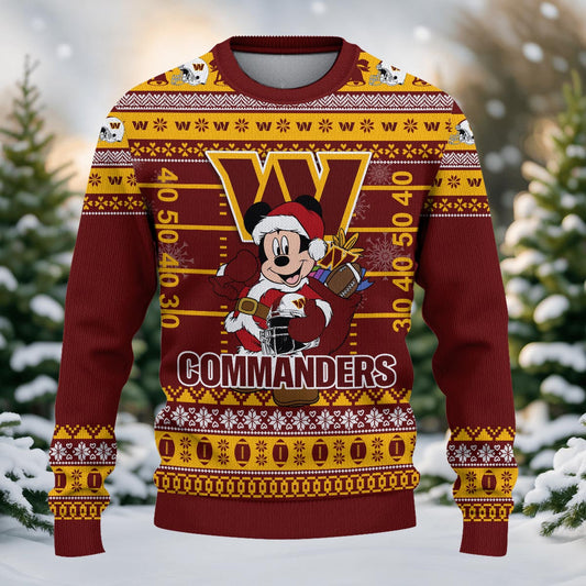 Washington Commanders Mickey Mouse Santa Ugly Christmas Sweater