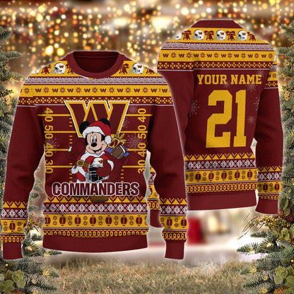 Washington Commanders Mickey Mouse Santa Ugly Christmas Sweater