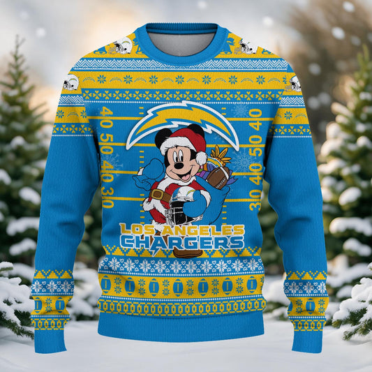 Los Angeles Chargers Mickey Mouse Santa Ugly Christmas Sweater