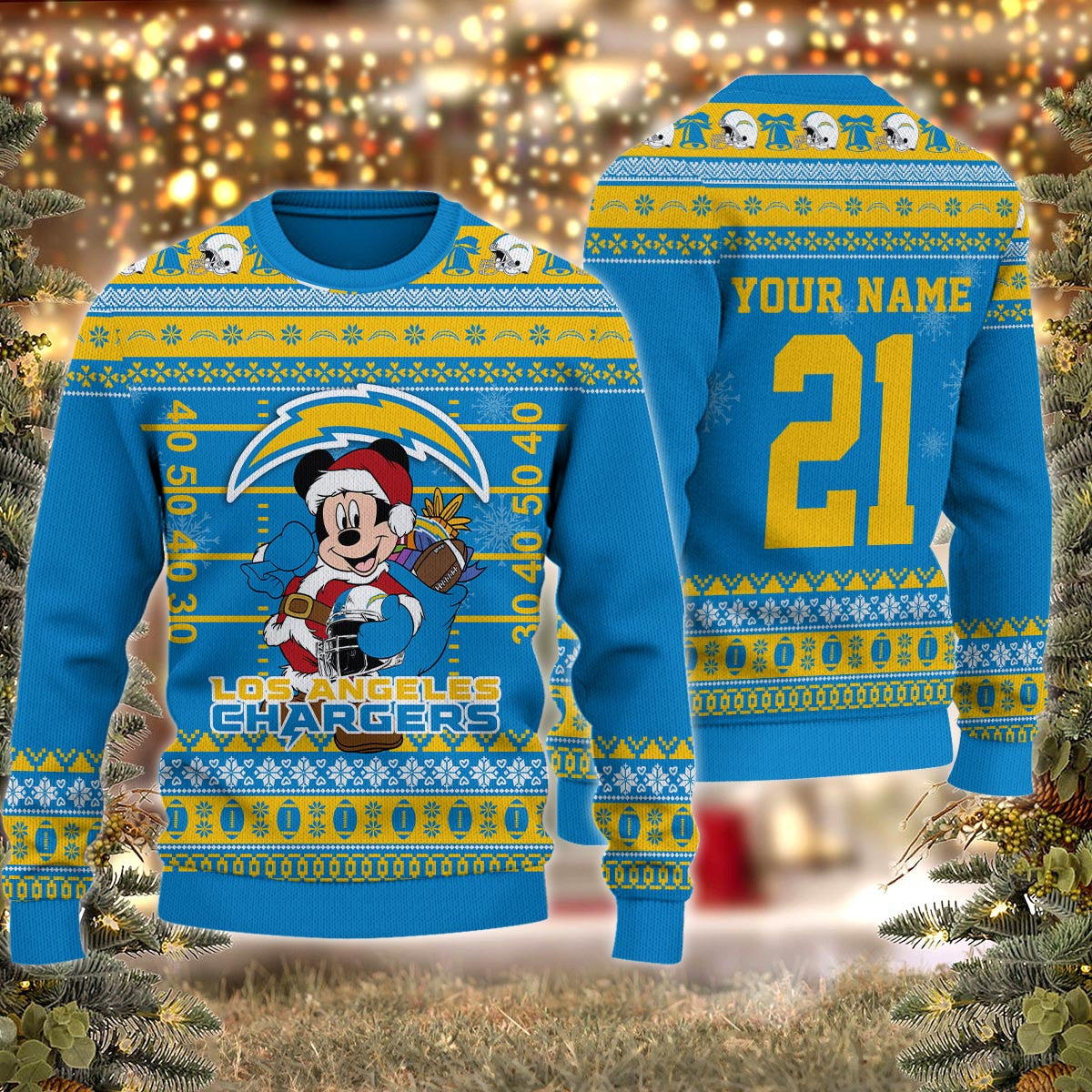 Los Angeles Chargers Mickey Mouse Santa Ugly Christmas Sweater