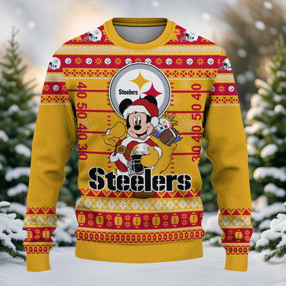 Pittsburgh Steelers Mickey Mouse Santa Ugly Christmas Sweater