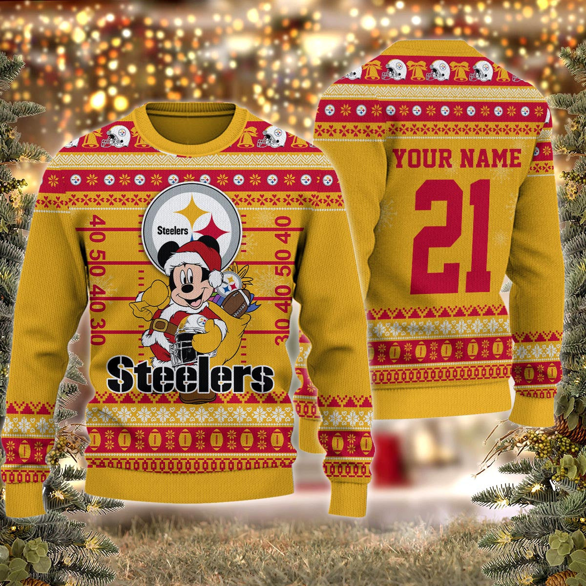 Pittsburgh Steelers Mickey Mouse Santa Ugly Christmas Sweater
