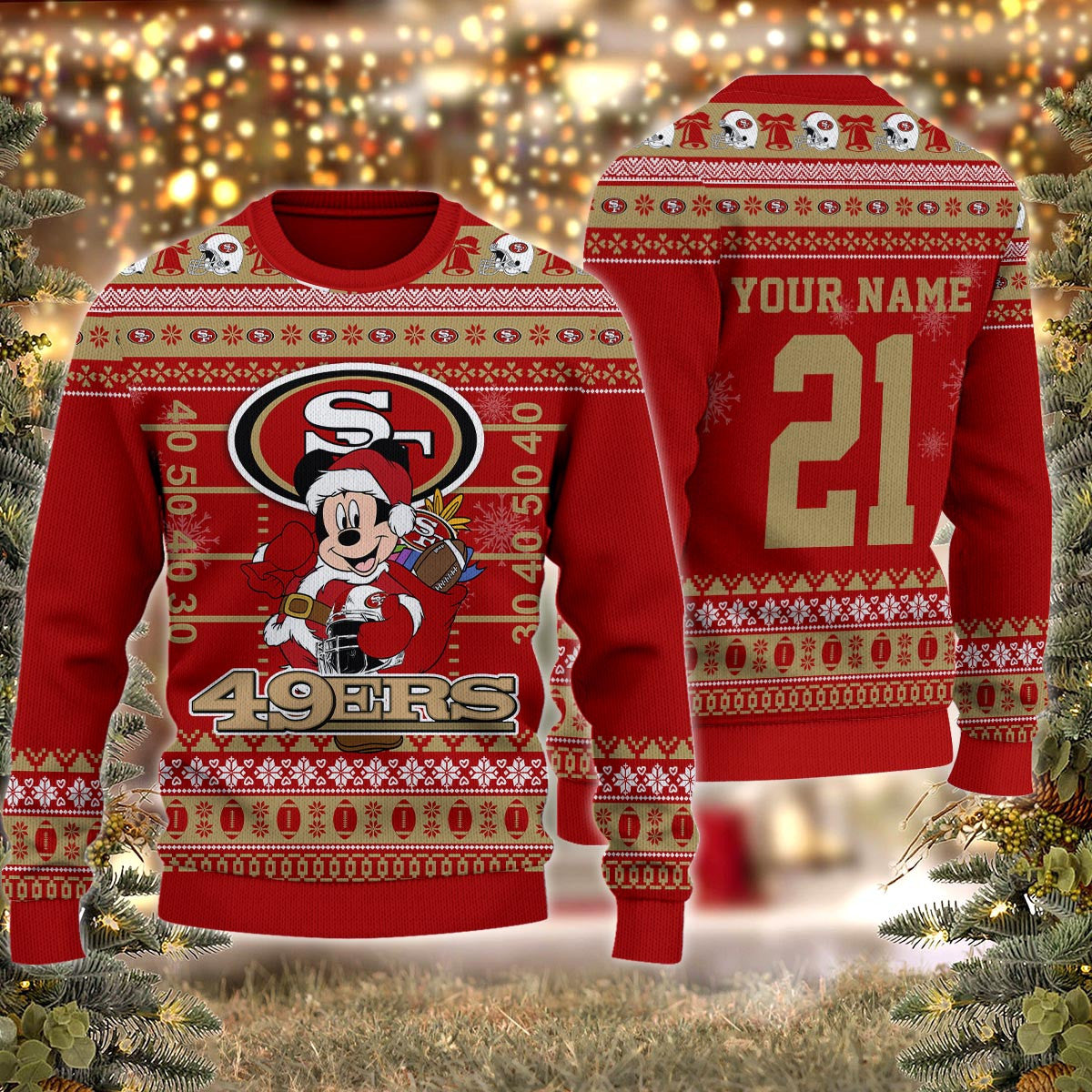 San Francisco 49ers Mickey Mouse Santa Ugly Christmas Sweater