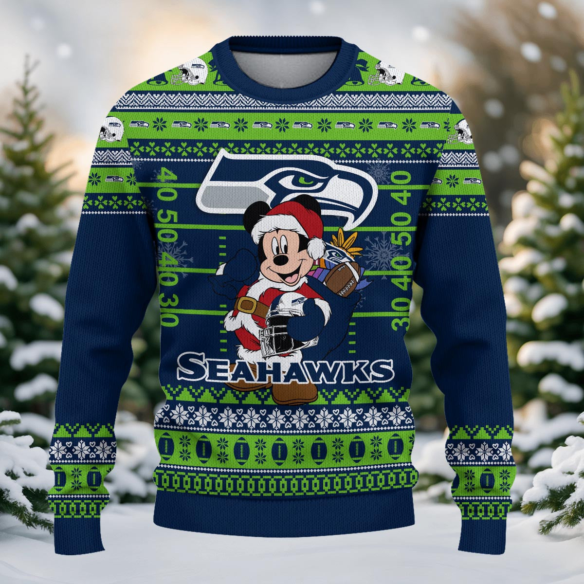 Seattle Seahawks Mickey Mouse Santa Ugly Christmas Sweater