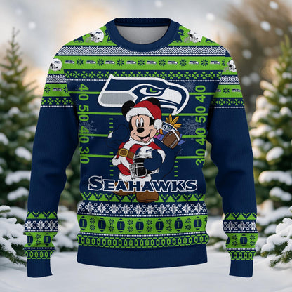 Seattle Seahawks Mickey Mouse Santa Ugly Christmas Sweater