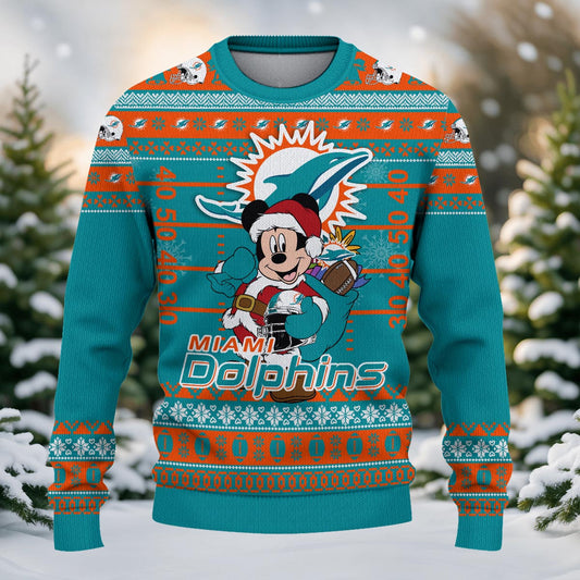 Miami Dolphins Mickey Mouse Santa Ugly Christmas Sweater