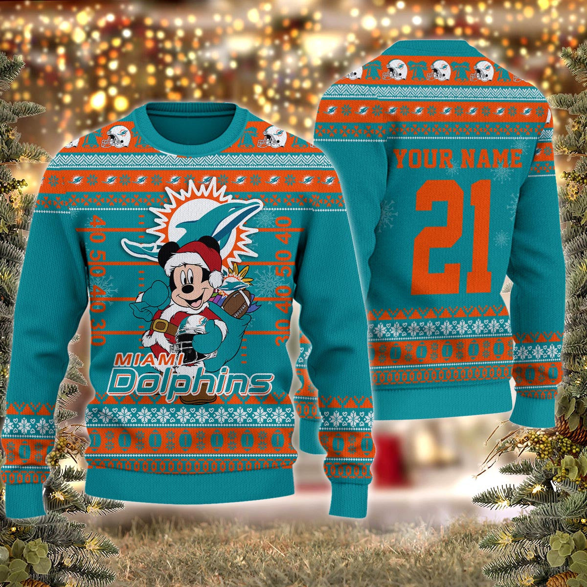 Miami Dolphins Mickey Mouse Santa Ugly Christmas Sweater
