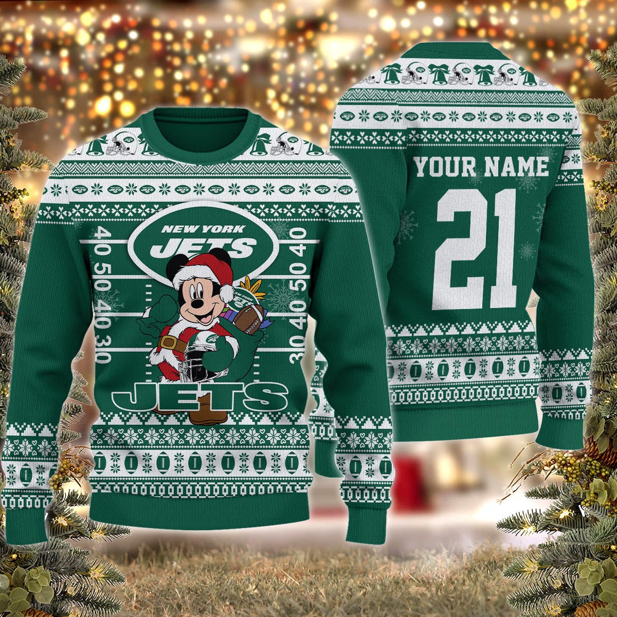 New York Jets Mickey Mouse Santa Ugly Christmas Sweater