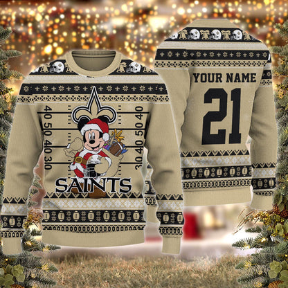 New Orleans Saints Mickey Mouse Santa Ugly Christmas Sweater