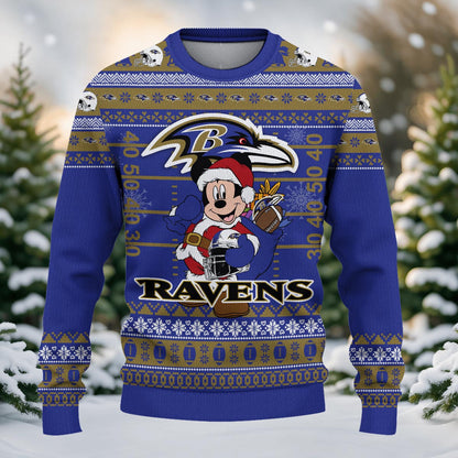 Baltimore Ravens Mickey Mouse Santa Ugly Christmas Sweater