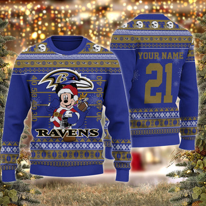 Baltimore Ravens Mickey Mouse Santa Ugly Christmas Sweater