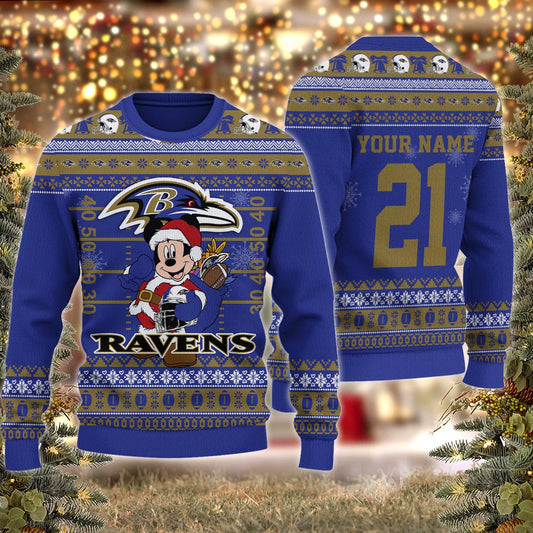 Baltimore Ravens Mickey Mouse Santa Ugly Christmas Sweater