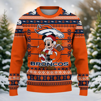 Denver Broncos Mickey Mouse Santa Ugly Christmas Sweater