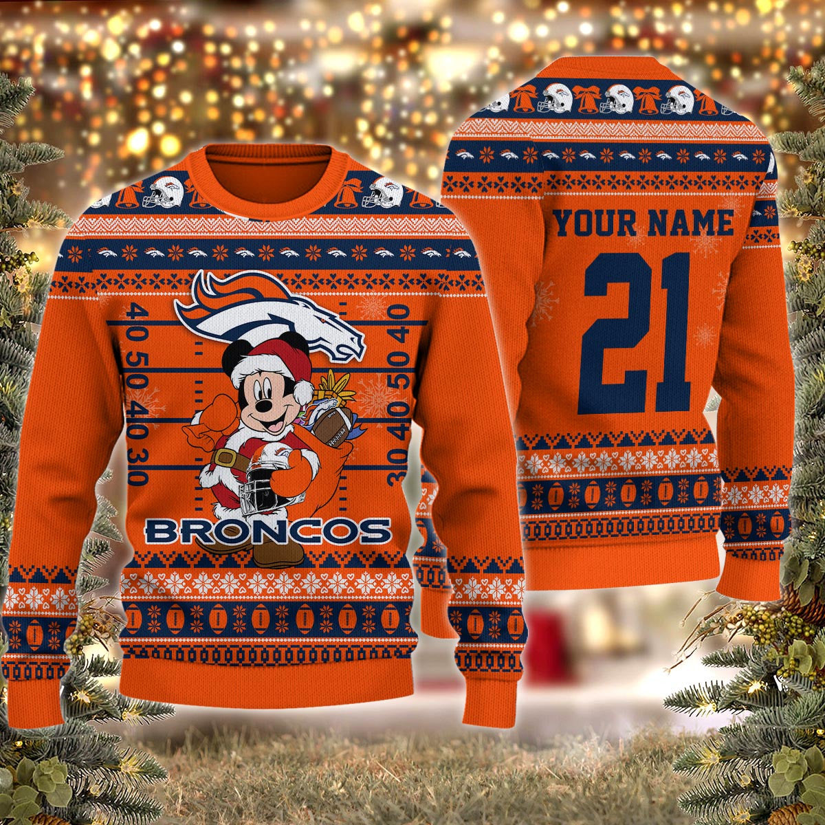 Denver Broncos Mickey Mouse Santa Ugly Christmas Sweater
