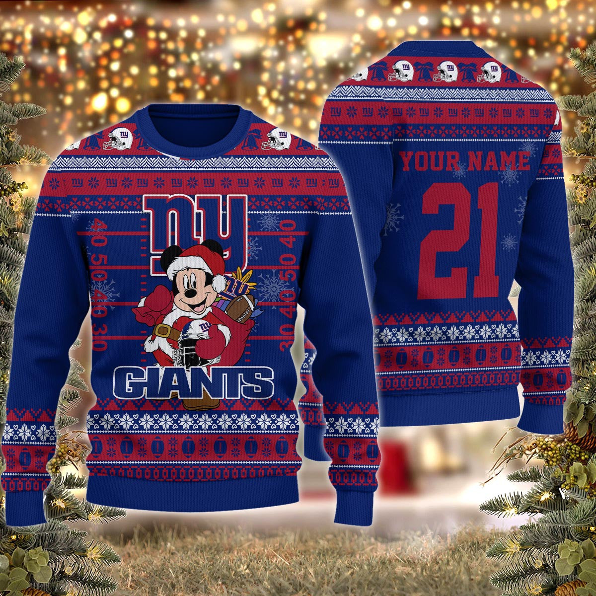 New York Giants Mickey Mouse Santa Ugly Christmas Sweater