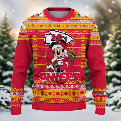 Kansas City Chiefs Mickey Mouse Santa Ugly Christmas Sweater
