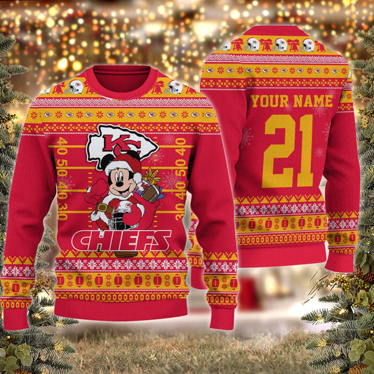 Kansas City Chiefs Mickey Mouse Santa Ugly Christmas Sweater
