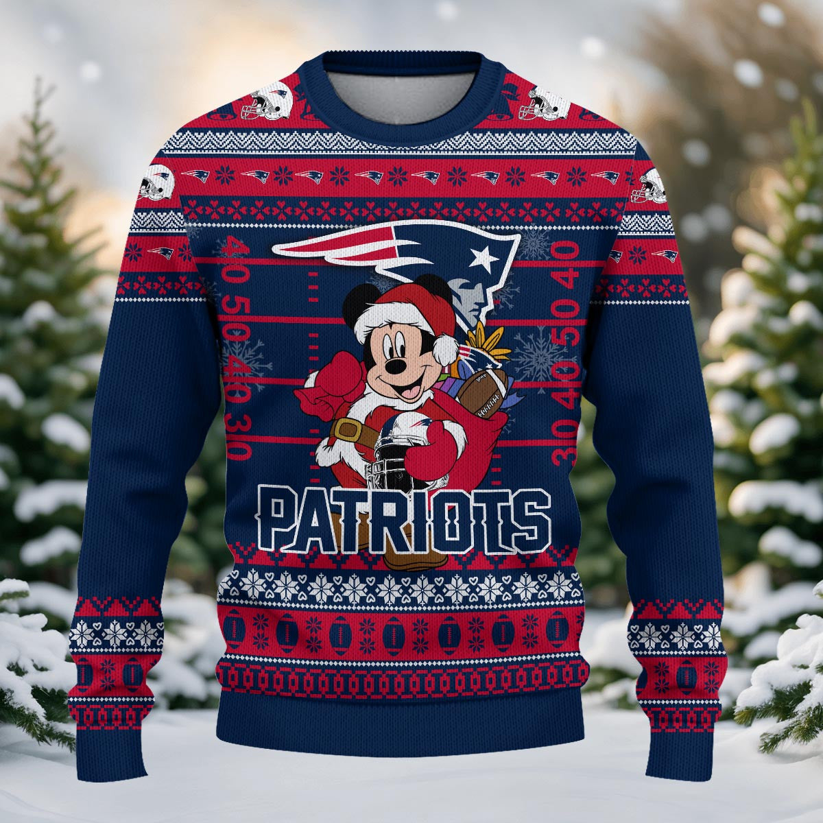New England Patriots Mickey Mouse Santa Ugly Christmas Sweater