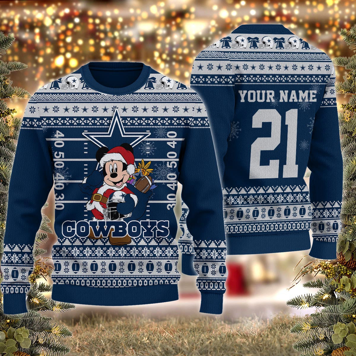 Dallas Cowboys Mickey Mouse Santa Ugly Christmas Sweater
