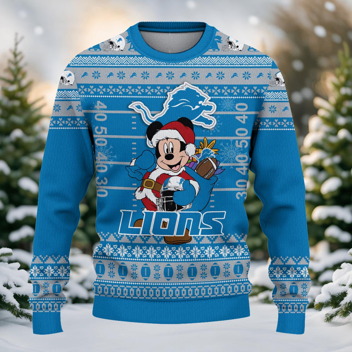 Detroit Lions Mickey Mouse Santa Ugly Christmas Sweater