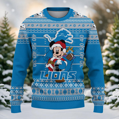 Detroit Lions Mickey Mouse Santa Ugly Christmas Sweater