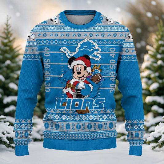 Detroit Lions Mickey Mouse Santa Ugly Christmas Sweater