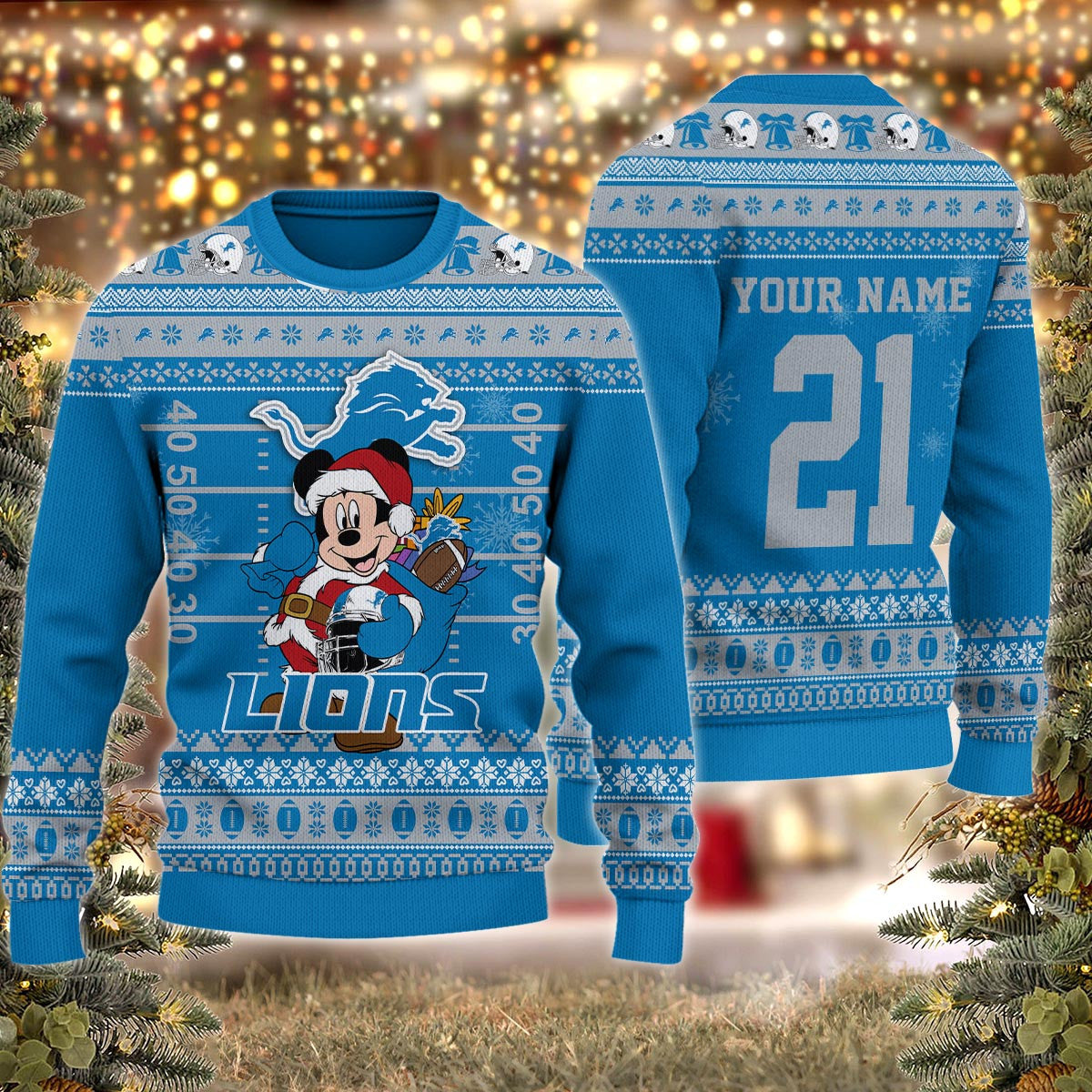 Detroit Lions Mickey Mouse Santa Ugly Christmas Sweater