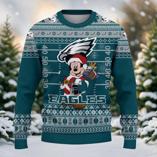 Philadelphia Eagles Mickey Mouse Santa Ugly Christmas Sweater