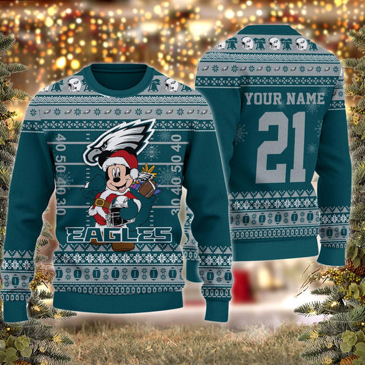 Philadelphia Eagles Mickey Mouse Santa Ugly Christmas Sweater