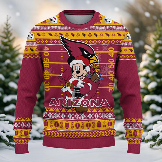 Arizona Cardinals Mickey Mouse Santa Ugly Christmas Sweater