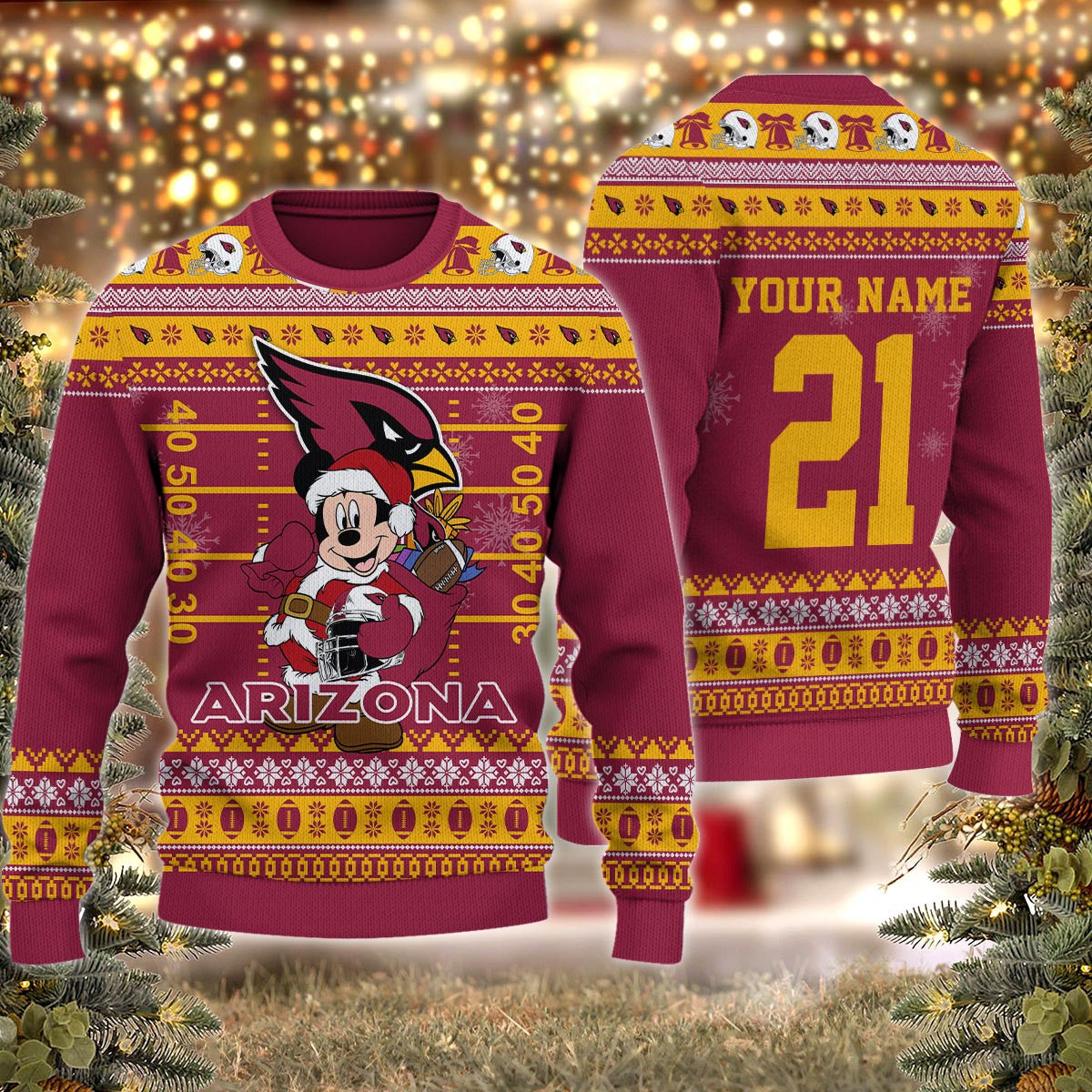 Arizona Cardinals Mickey Mouse Santa Ugly Christmas Sweater