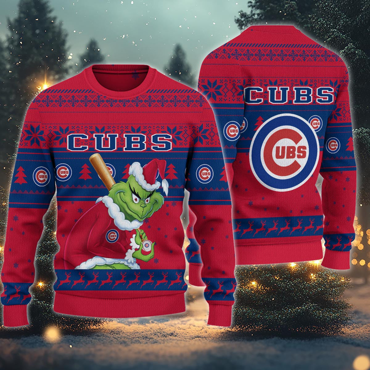 Chicago Cubs Grinch Christmas Ugly Sweater