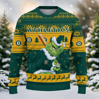 Oakland Athletics Grinch Christmas Ugly Sweater