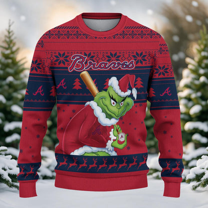 Atlanta Braves Grinch Christmas Ugly Sweater