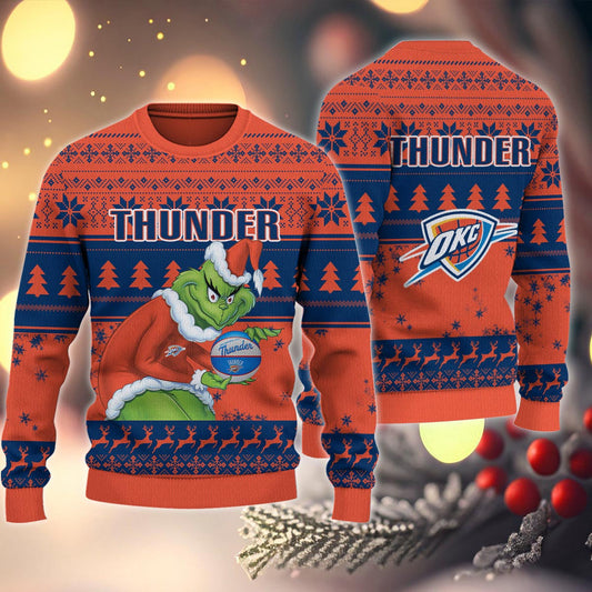 Oklahoma City Thunder Grinch Christmas Ugly Sweater