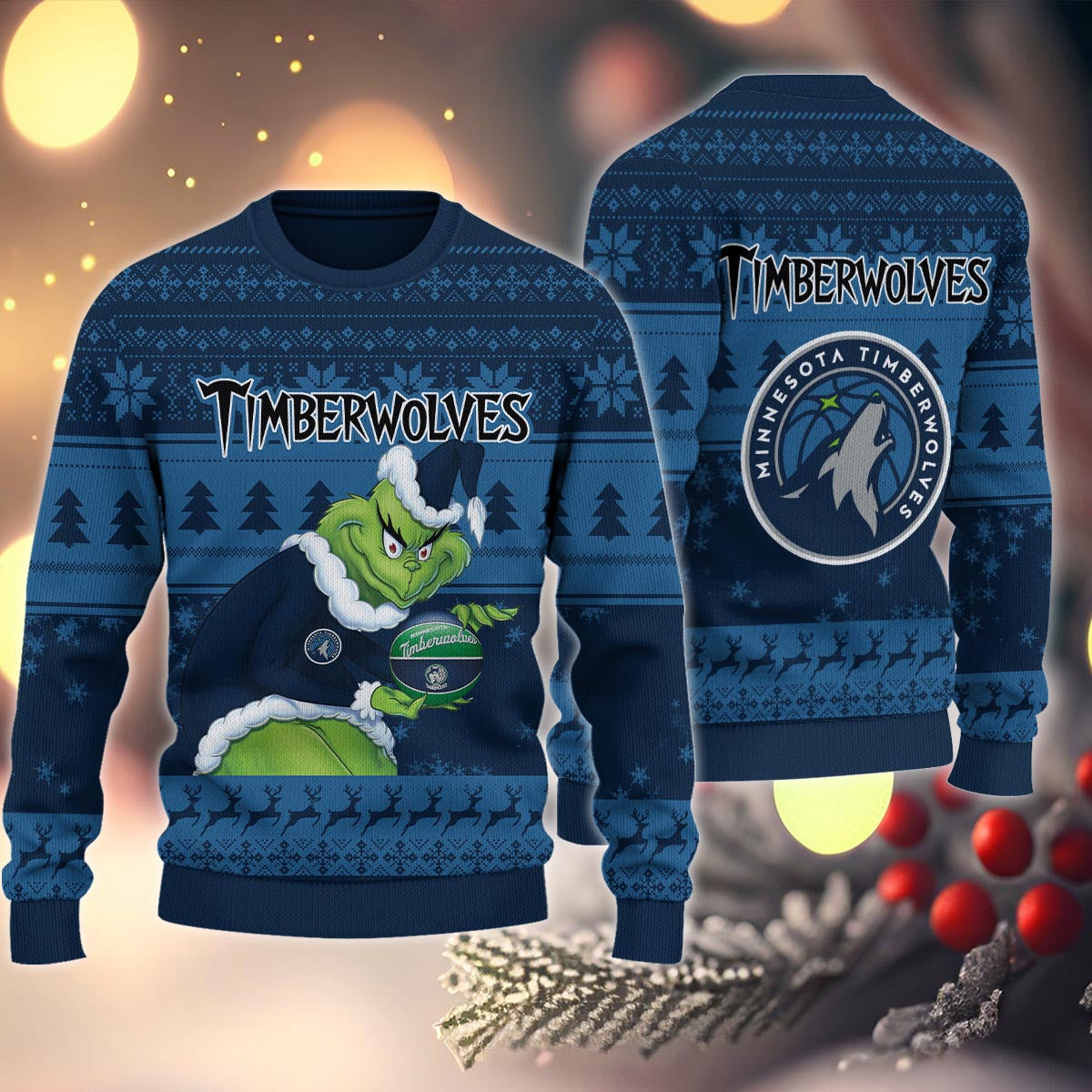 Minnesota Timberwolves Grinch Christmas Ugly Sweater