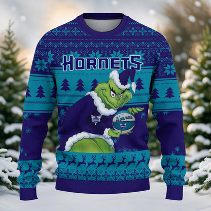 Charlotte Hornets Grinch Christmas Ugly Sweater