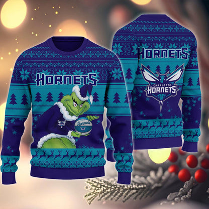 Charlotte Hornets Grinch Christmas Ugly Sweater